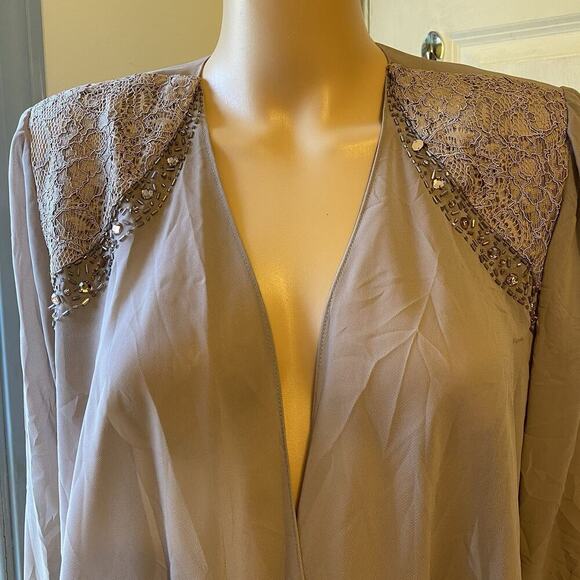 Y2K Silky Open Kimono Cardigan Jacket Sheer Sequin Women Sz 8 Formal Boho Light - Picture 2 of 9